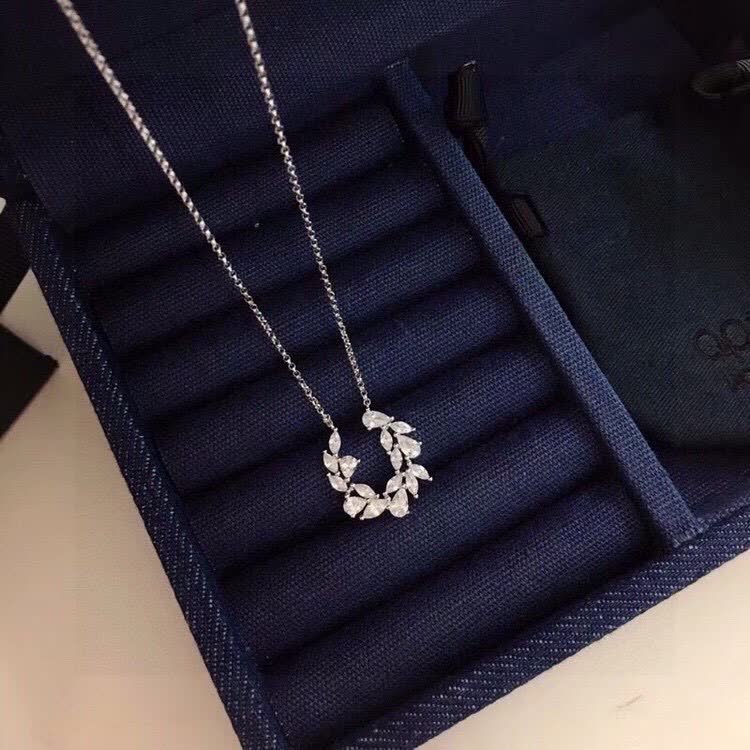 APM Monaco Silver Crystal Leaf Necklace